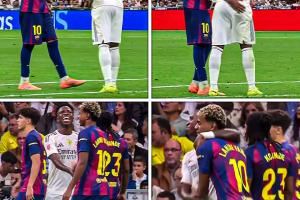 嘻嘻→呵呵😡赛中维尼修斯和亚马尔欢笑握手拥抱，赛后剑拔弩张